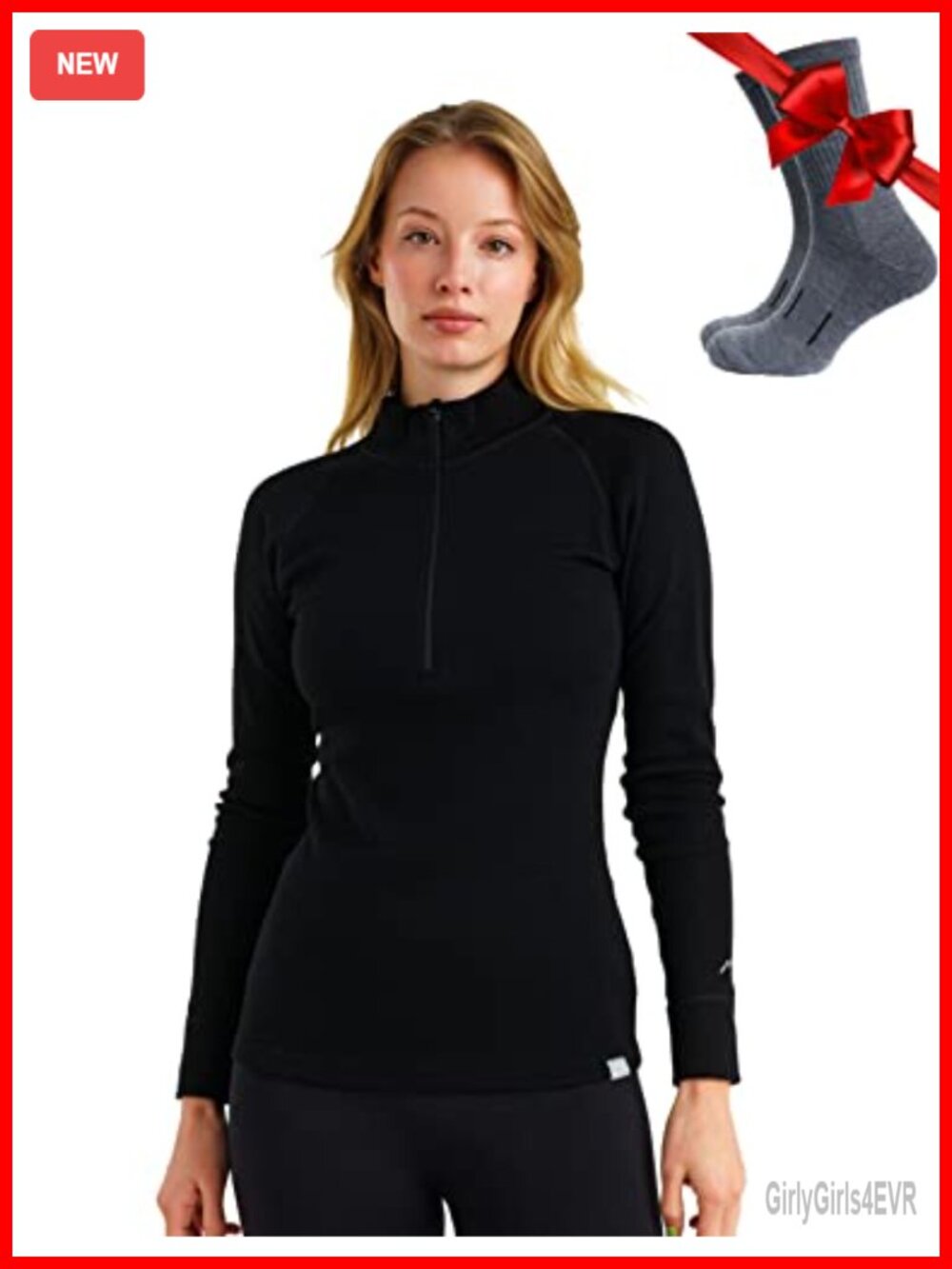 100% Merino Wool Quarter Zip Sweater Women Thermal Base Layer